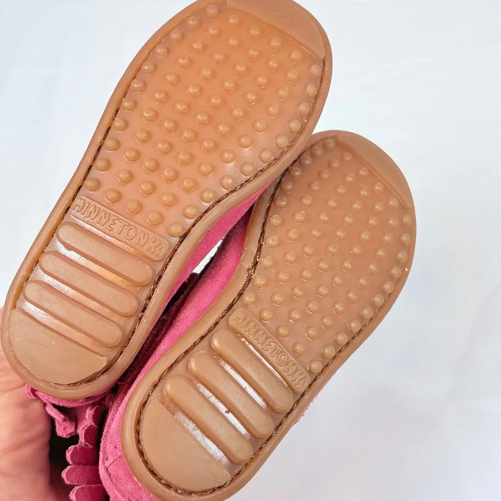 Minnetonka Toddler Hot Pink Suede Fringe Back Zip Moccasin Booties Sz 8 Cowgirl